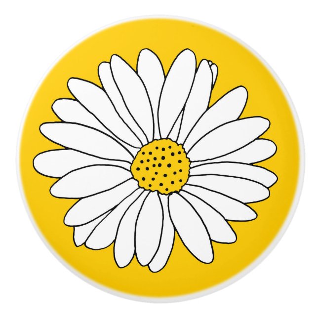 Yellow & White Daisy 2 Ceramic Knob (Front)