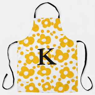 Yellow white daisy floral pattern add monogram mus apron