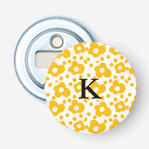 Yellow white daisy floral pattern add monogram mus bottle opener