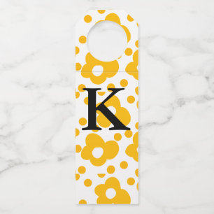 Yellow white daisy floral pattern add monogram mus bottle tag