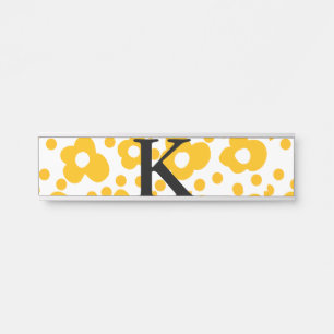 Yellow white daisy floral pattern add monogram mus door sign