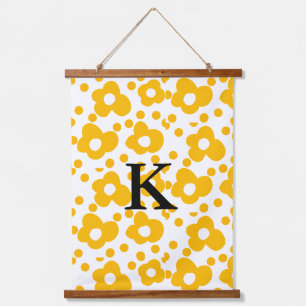 Yellow white daisy floral pattern add monogram mus hanging tapestry