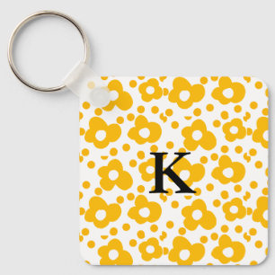 Yellow white daisy floral pattern add monogram mus key ring