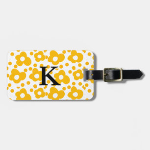 Yellow white daisy floral pattern add monogram mus luggage tag