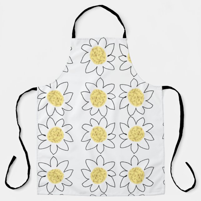 Yellow white daisy flower pattern watercolor art apron (Front)
