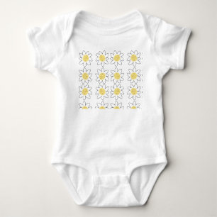 Yellow white daisy flower pattern watercolor art baby bodysuit