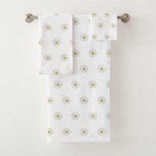 Yellow White Daisy Pattern 2 Bath Towel Set