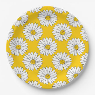 Yellow White Daisy Pattern 2 Paper Plate