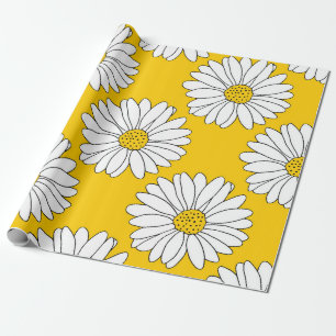 Yellow White Daisy Pattern 2 Wrapping Paper