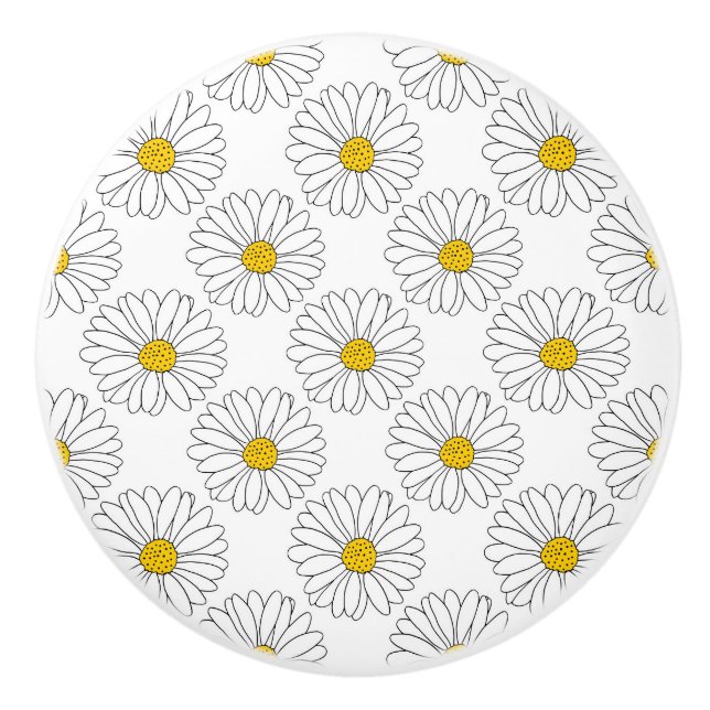 Yellow White Daisy Pattern Ceramic Knob (Front)