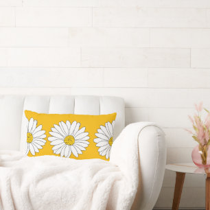 Yellow White Daisy Pattern Lumbar Cushion