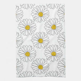 Yellow White Daisy Pattern Tea Towel