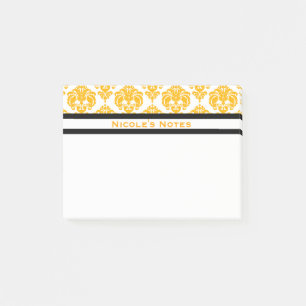 Yellow & White Damask Pattern Modern Personalised Post-it Notes