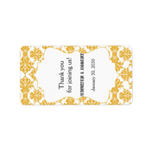 Yellow White Damask Wedding Lip Balm Label