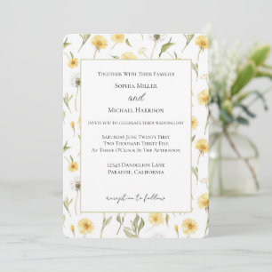 Yellow White Dandelions Flowers Wedding Invitation