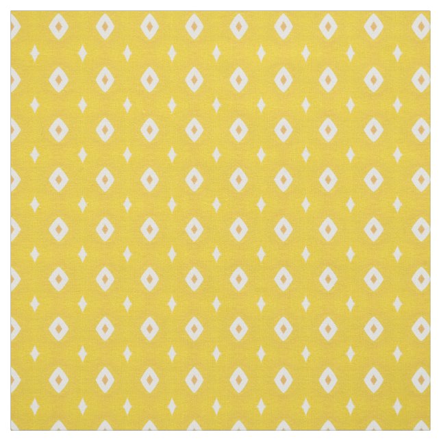 Yellow White Diamonds Geometric Pattern Fabric (Swatch)