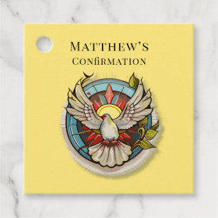 Yellow White Dove Religious Catholic Confirmation Favour Tags