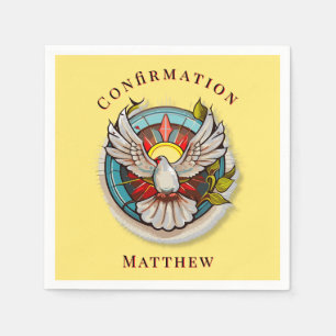 Yellow White Dove Religious Catholic Confirmation Napkin