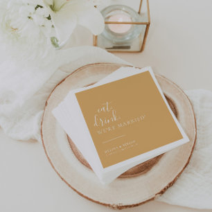Yellow White Eat Drink We're Married Wedding Napkin