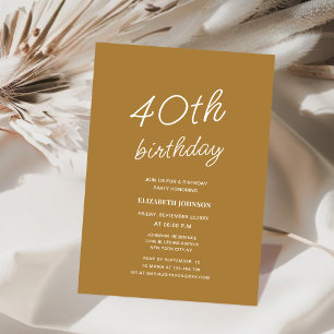 Yellow & white elegant calligraphic 40th Birthday Invitation