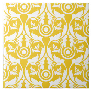 Yellow &white elegant floral pattern ceramic tile