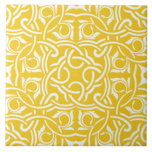 Yellow &white elegant intricate floral pattern ceramic tile