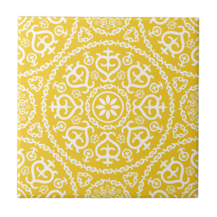 Yellow &white elegant intricate geometric pattern ceramic tile