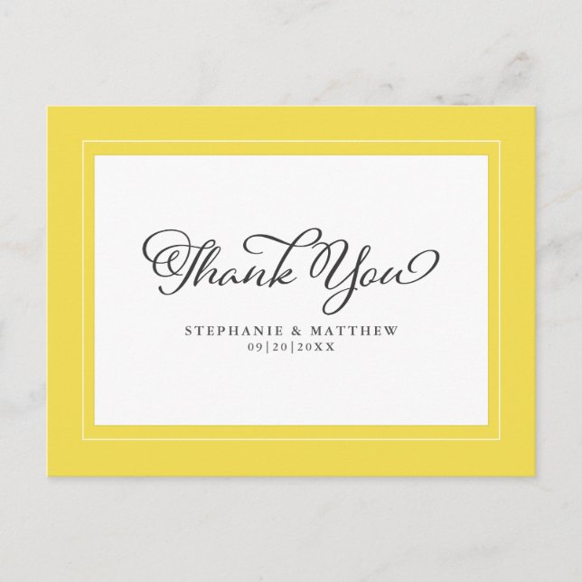 Yellow & White Elegant Modern Wedding Thank You Postcard (Front)