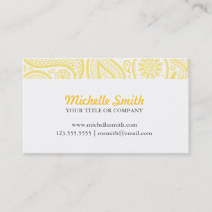 Yellow White Elegant Paisley Business Card
