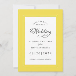 Yellow White Elegant Wedding Chic Script Border Save The Date