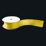 Yellow White Elegant Wedding Personalised Name Satin Ribbon<br><div class="desc">Yellow Gold White Elegant Wedding Personalised Name Custom Satin Ribbon features your personalised names in elegant white calligraphy script on a yellow gold background. Personalised by editing the text in the text boxes. Designed by ©Evco Studio www.zazzle.com/store/evcostudio</div>