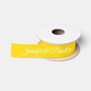 Yellow White Elegant Wedding Personalised Name Satin Ribbon
