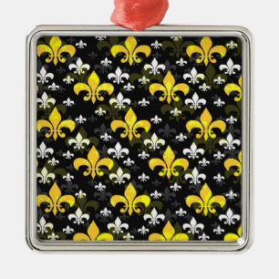 Yellow White Fleur De Lis Metal Ornament