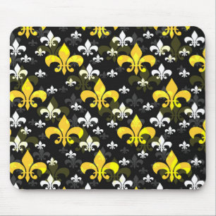 Yellow White Fleur De Lis Mouse Pad