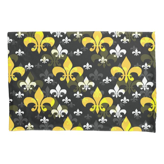 Yellow White Fleur De Lis  Pillowcase (Front)
