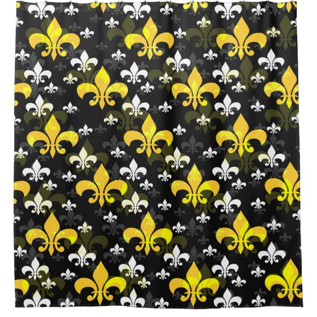 Yellow White Fleur De Lis  Shower Curtain (Front)
