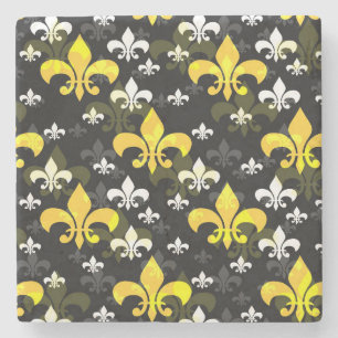 Yellow White Fleur De Lis  Stone Coaster