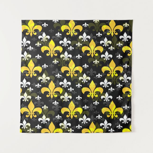 Yellow White Fleur De Lis  Tapestry (Front)