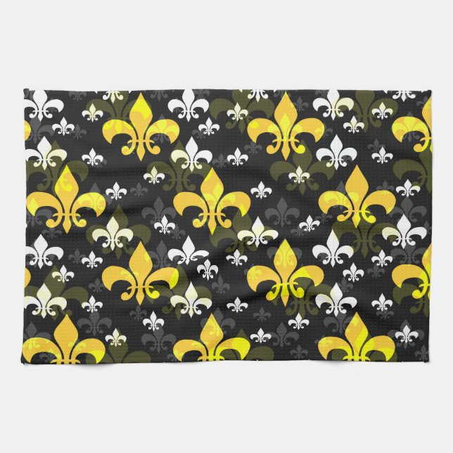 Yellow White Fleur De Lis  Tea Towel (Horizontal)
