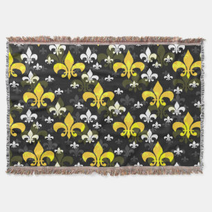 Yellow White Fleur De Lis Throw Blanket