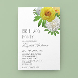 Yellow & White Floral Birthday Party Invitation