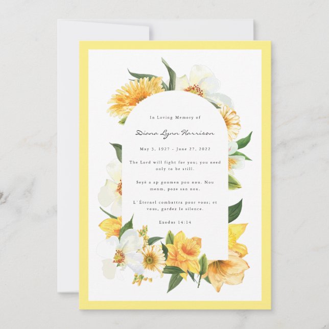 Yellow & White Floral | Funeral Memorial Card (Front)