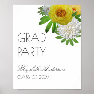 Yellow & White Floral Graduation Party Poster