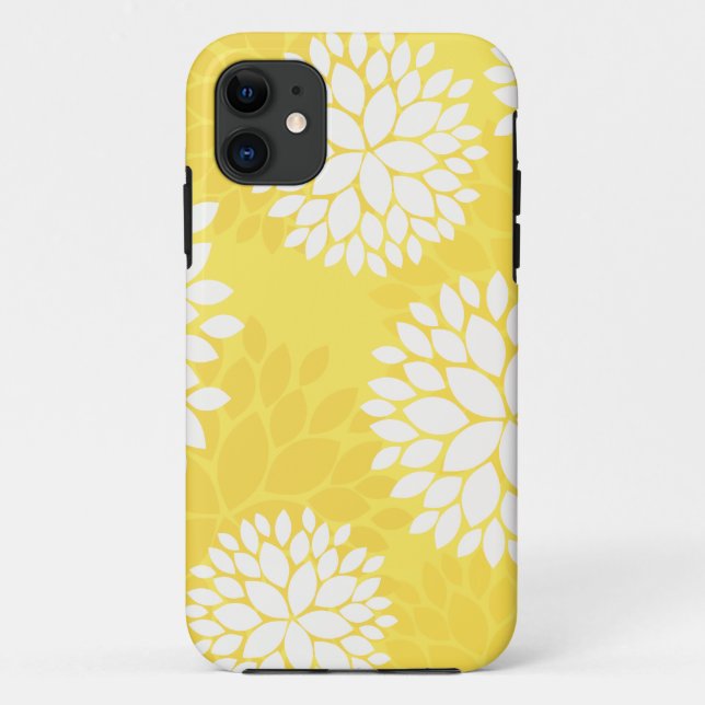 Yellow White Floral Monogram Case-Mate iPhone Case (Back)