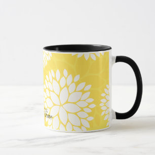 Yellow White Floral Monogram Pattern Mug