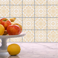 Yellow White Floral Mosaic Tile Pattern Peel Stick