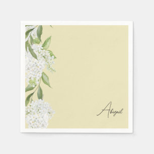 Yellow White Floral Script Name Bridal Shower Napkin