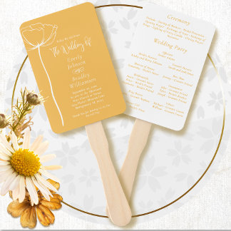 Yellow White Floral Spring Summer Wedding Program Hand Fan