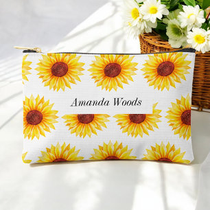 Yellow White Floral Sunflower Accessory Pouch