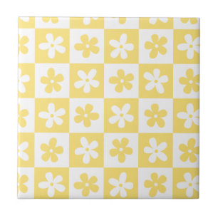 Yellow & White Flower Caro Pattern Ceramic Tile